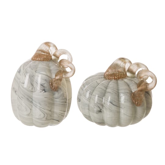 Glitzhome Gray Marble Glass Pumpkin 2-pc. Tabletop Decor, One Size, White